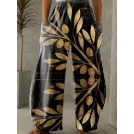 Fashion Floral Print Pocket Pants Women