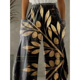 Fashion Floral Print Pocket Pants Women