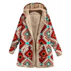 Retro Ethnic Print Plus Velvet Coat