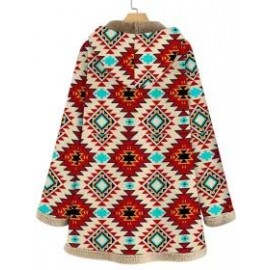 Retro Ethnic Print Plus Velvet Coat