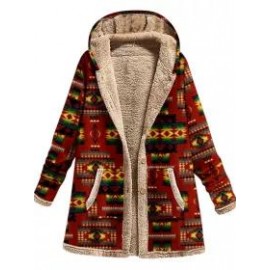 Retro Ethnic Print Plus Velvet Coat