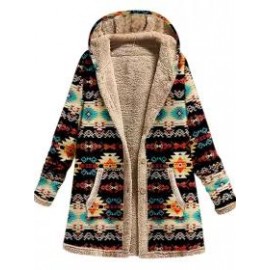 Retro Ethnic Print Plus Velvet Coat