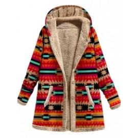 Retro Ethnic Print Plus Velvet Coat