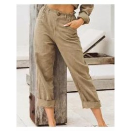 Pure color cotton and linen fashion loose high waist trouser