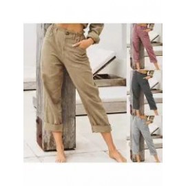 Pure color cotton and linen fashion loose high waist trouser