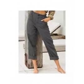Pure color cotton and linen fashion loose high waist trouser