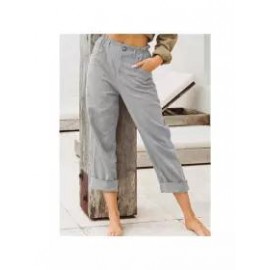 Pure color cotton and linen fashion loose high waist trouser