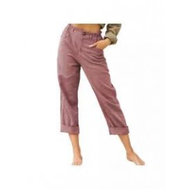 Pure color cotton and linen fashion loose high waist trouser