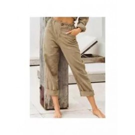 Pure color cotton and linen fashion loose high waist trouser