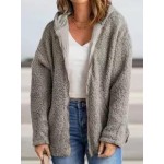 Casual Loose Solid Zip Lambsool Hooded Coat