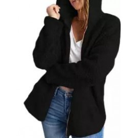 Casual Loose Solid Zip Lambsool Hooded Coat