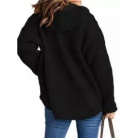 Casual Loose Solid Zip Lambsool Hooded Coat