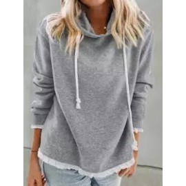 Pure Color Lace Long-sleeved Fashion Casual Hoodie