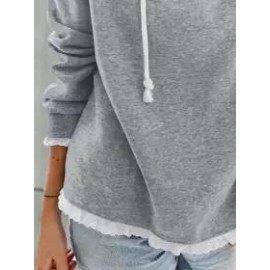 Pure Color Lace Long-sleeved Fashion Casual Hoodie