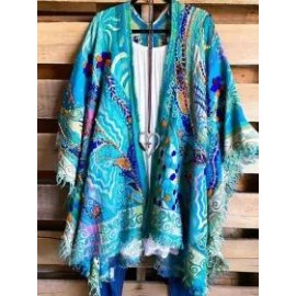 Relaxed Loose Floral Print Lace Panel Cardigan