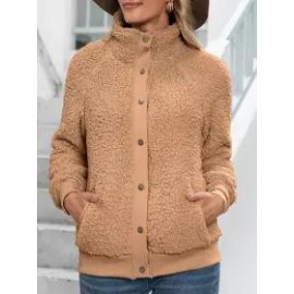 Casual Loose Solid Single-Breasted Lamb Wool Coat