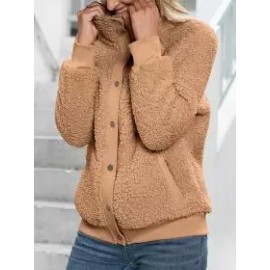 Casual Loose Solid Single-Breasted Lamb Wool Coat
