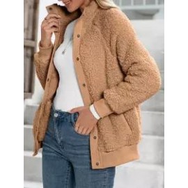 Casual Loose Solid Single-Breasted Lamb Wool Coat