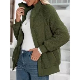 Casual Loose Solid Single-Breasted Lamb Wool Coat