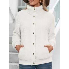Casual Loose Solid Single-Breasted Lamb Wool Coat