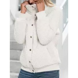 Casual Loose Solid Single-Breasted Lamb Wool Coat