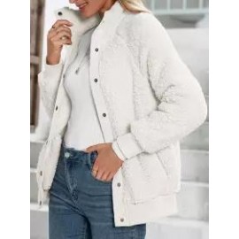 Casual Loose Solid Single-Breasted Lamb Wool Coat
