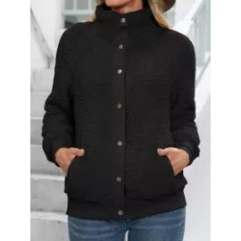 Casual Loose Solid Single-Breasted Lamb Wool Coat