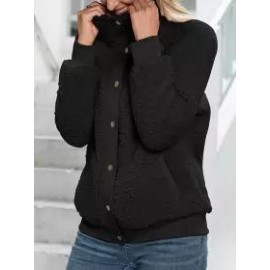 Casual Loose Solid Single-Breasted Lamb Wool Coat