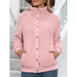Casual Loose Solid Single-Breasted Lamb Wool Coat