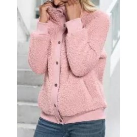 Casual Loose Solid Single-Breasted Lamb Wool Coat