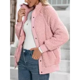 Casual Loose Solid Single-Breasted Lamb Wool Coat