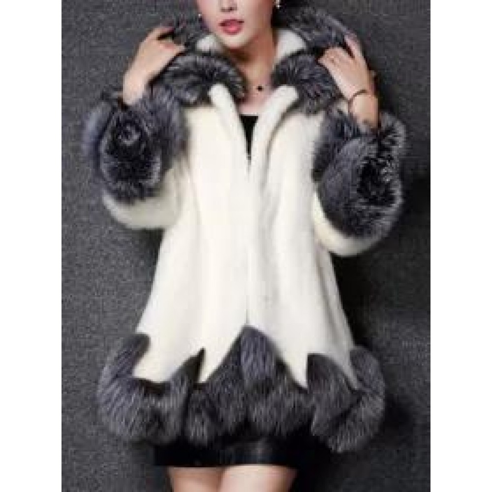 Hooded Asymmetric Hem Color Block Long Sleeve Coats