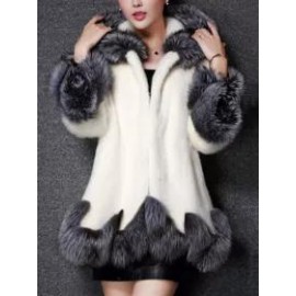 Hooded Asymmetric Hem Color Block Long Sleeve Coats