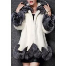 Hooded Asymmetric Hem Color Block Long Sleeve Coats