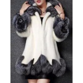Hooded Asymmetric Hem Color Block Long Sleeve Coats