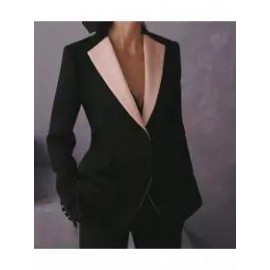 Women's Simple Pink And Black Contrast Blazer