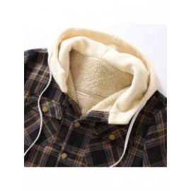Mens Plaid Thick Plush Casual Jacket