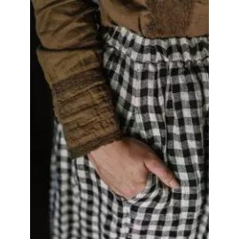 Loose Casual Plaid Elastic Waist Cotton And Linen Pants