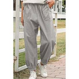 Casual Solid Color Pocket Wide-Leg Pants