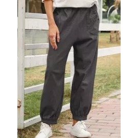 Casual Solid Color Pocket Wide-Leg Pants