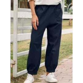 Casual Solid Color Pocket Wide-Leg Pants