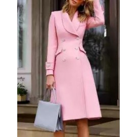 Women's Elegant Waisted Pale Pink Silver Buttoned Coat