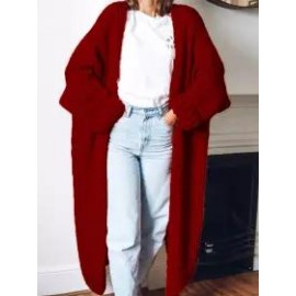 Fashion Solid Color Long Knit Cardigan Coat