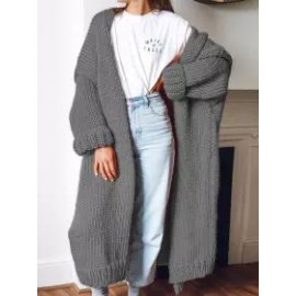 Fashion Solid Color Long Knit Cardigan Coat
