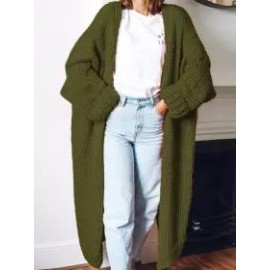 Fashion Solid Color Long Knit Cardigan Coat