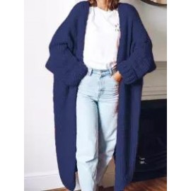 Fashion Solid Color Long Knit Cardigan Coat