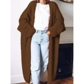 Fashion Solid Color Long Knit Cardigan Coat