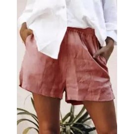 Women's casual high waist A-line loose cotton and linen shorts