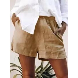 Women's casual high waist A-line loose cotton and linen shorts