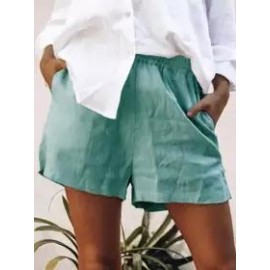 Women's casual high waist A-line loose cotton and linen shorts
